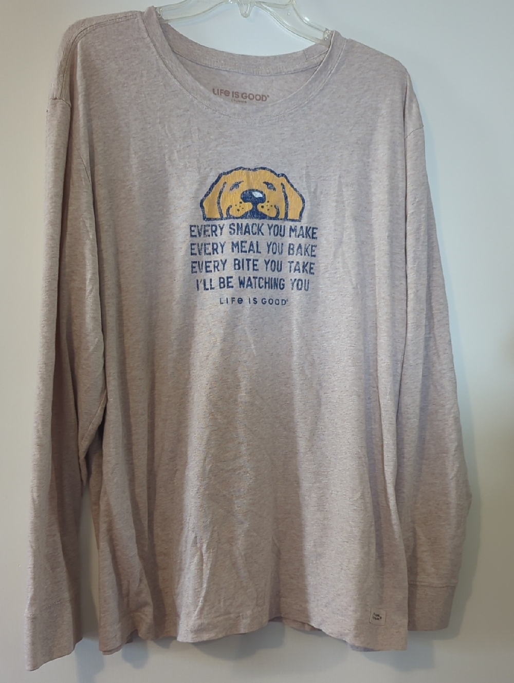 Life Is Good Light Taupe Long-Sleeve Dog Graphic Tee